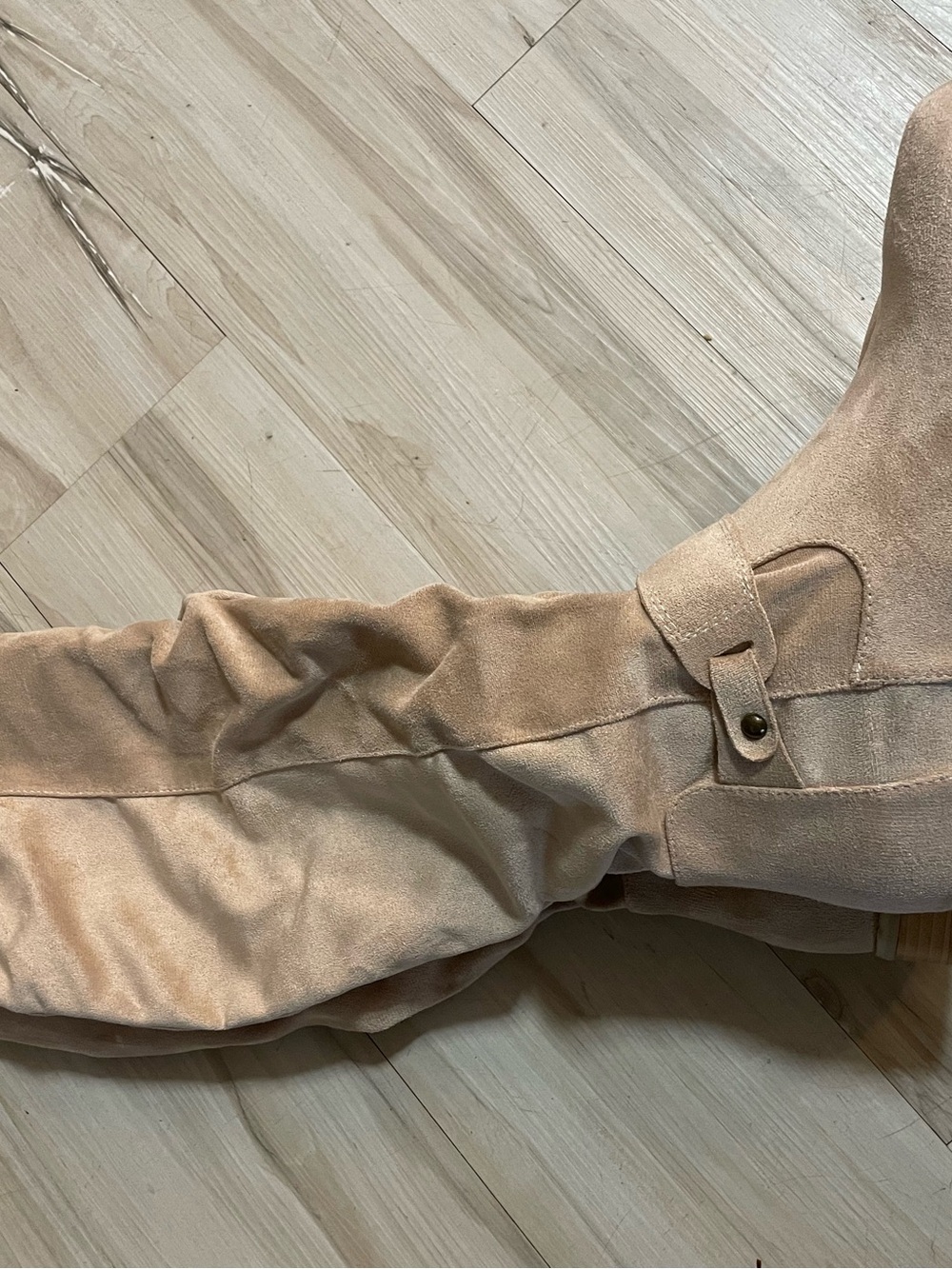 Tall Slouchy Suede Knee-High Boot in Beige